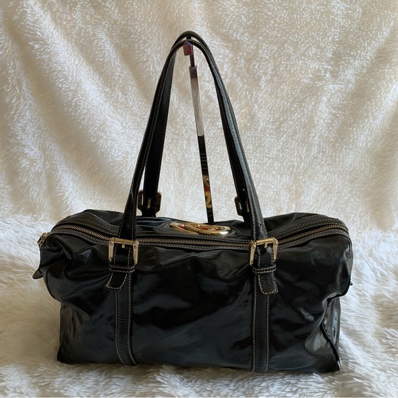 SOLD 🔵 Authenticated Gucci Brit Boston Bag. Black Patent Leather. - Picture 3 of 15